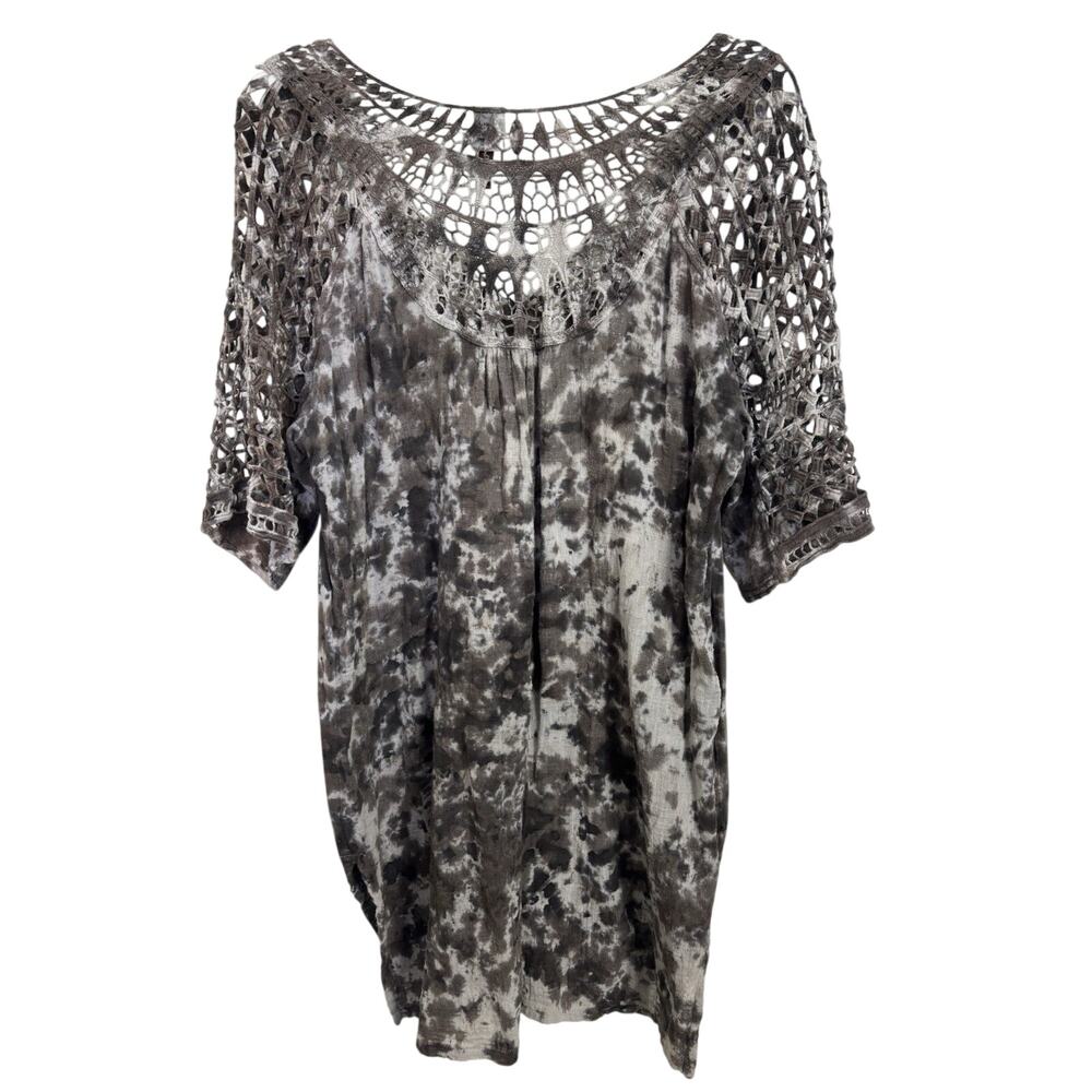 XCVI Crochet Open Knit Tie Dye Abtract Tunic Top Size XL Lagenlook Artsy Boho - Picture 2 of 8
